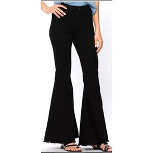 Judy Blue Jeans Womens Sz 7 Black Super Flare High Rise Dark Wash Raw Hem 1083U4